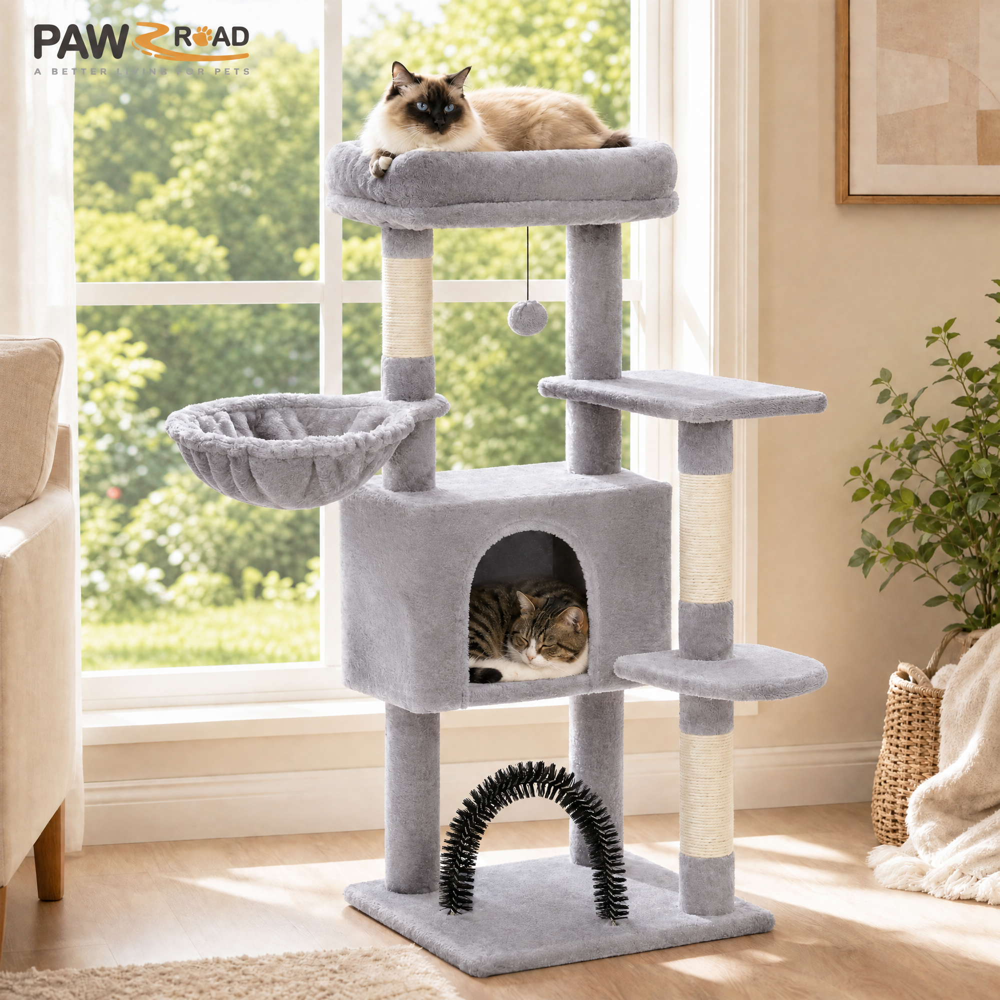 Pawz Road 42-Inch Cat Tree Condo, Light Gray