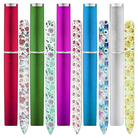 ROZYARD 5Pcs Crystal Glass Fingernail File with Case for Natural Nail Professional Glass File Double Sided Etched Nail Care