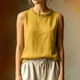 thumbnail image 2 of Women's Ruffle Trim Sleeveless Tank Top Summer Loose Fit High Neck Plain Shirts Casual Comfy Boho Beach Travel Tops Yellow, 2 of 6