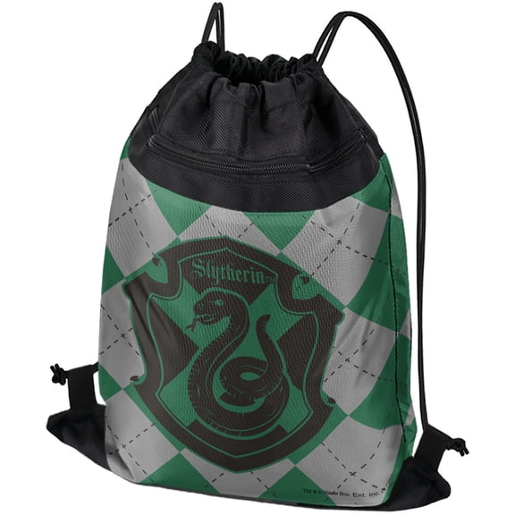 Harry Potter Slytherin Plaid Sigil Drawstring Backpack Sports Bag Sackpack 17" x 13", Perfect for Gym, Yoga or Practice
