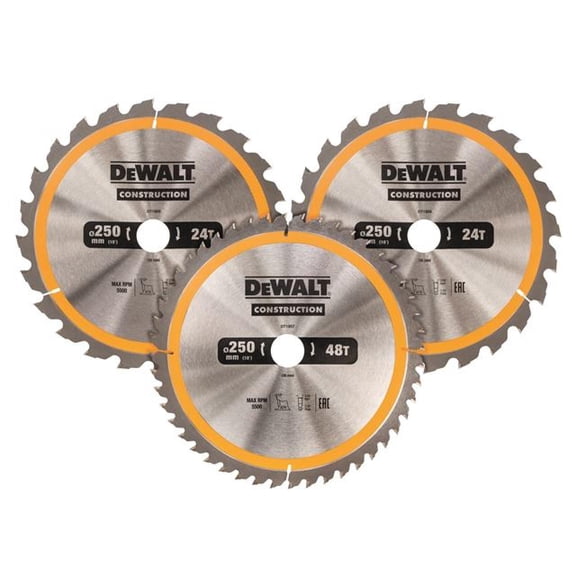 DEWALT - DT1963 Construction Circular Saw Blade 3 Pack 250 x 30mm x 24T/48T