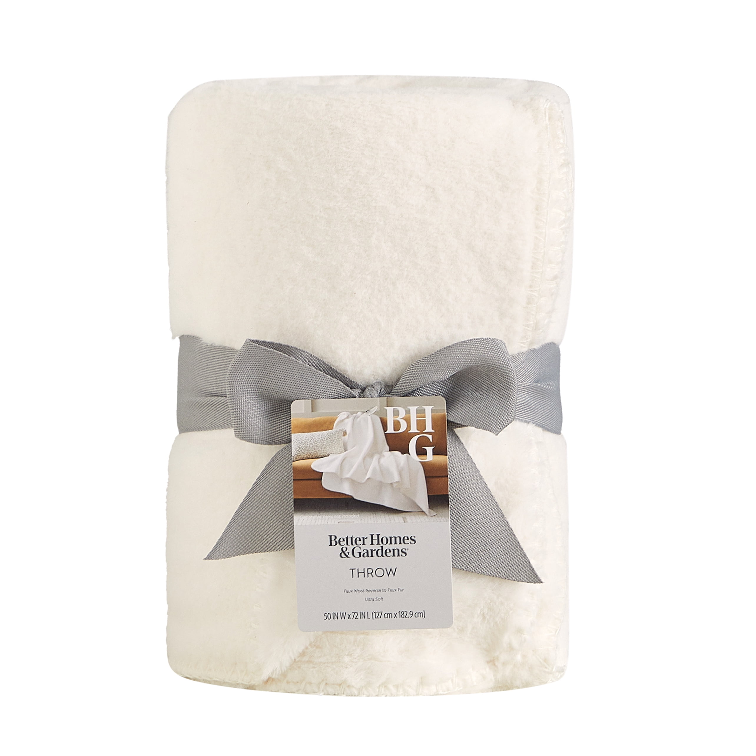 Better Homes & Gardens Vanilla Dream Faux Wool Reverse to Faux Fur Throw, 50" x 72"