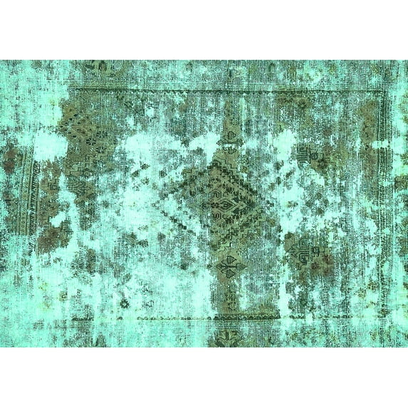 Ahgly Company Machine Washable Indoor Rectangle Abstract Turquoise Blue Modern Area Rugs, 2' x 3'