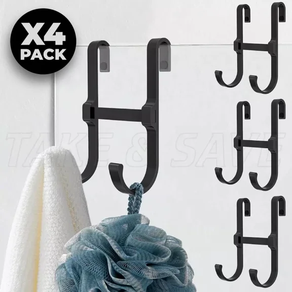 Bathroom Frameless Glass Shower Door Hooks 4 Pack Drilling-Free For Towel, Robe