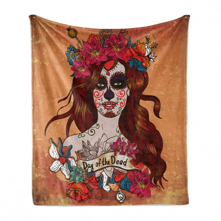 Day of the Dead Soft Flannel Fleece Throw Blanket Dia de Los Muertos Spanish Culture Mexican Skull Art Cozy Plush for Indoor and Outdoor Use 50