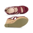 thumbnail image 4 of BLISSFUL STEP Women's Platform Peep Toe Strappy Back Zip Wedge Heel Sandal Burgundy 6, 4 of 7