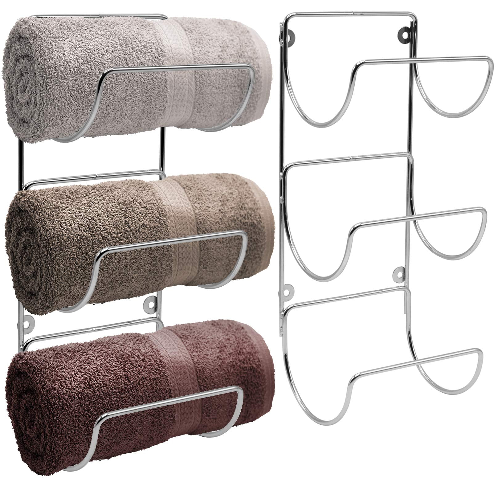 Sorbus Wall Mounted Metal Towel Rack Holder for Bathroom 2-Pack (Silver)