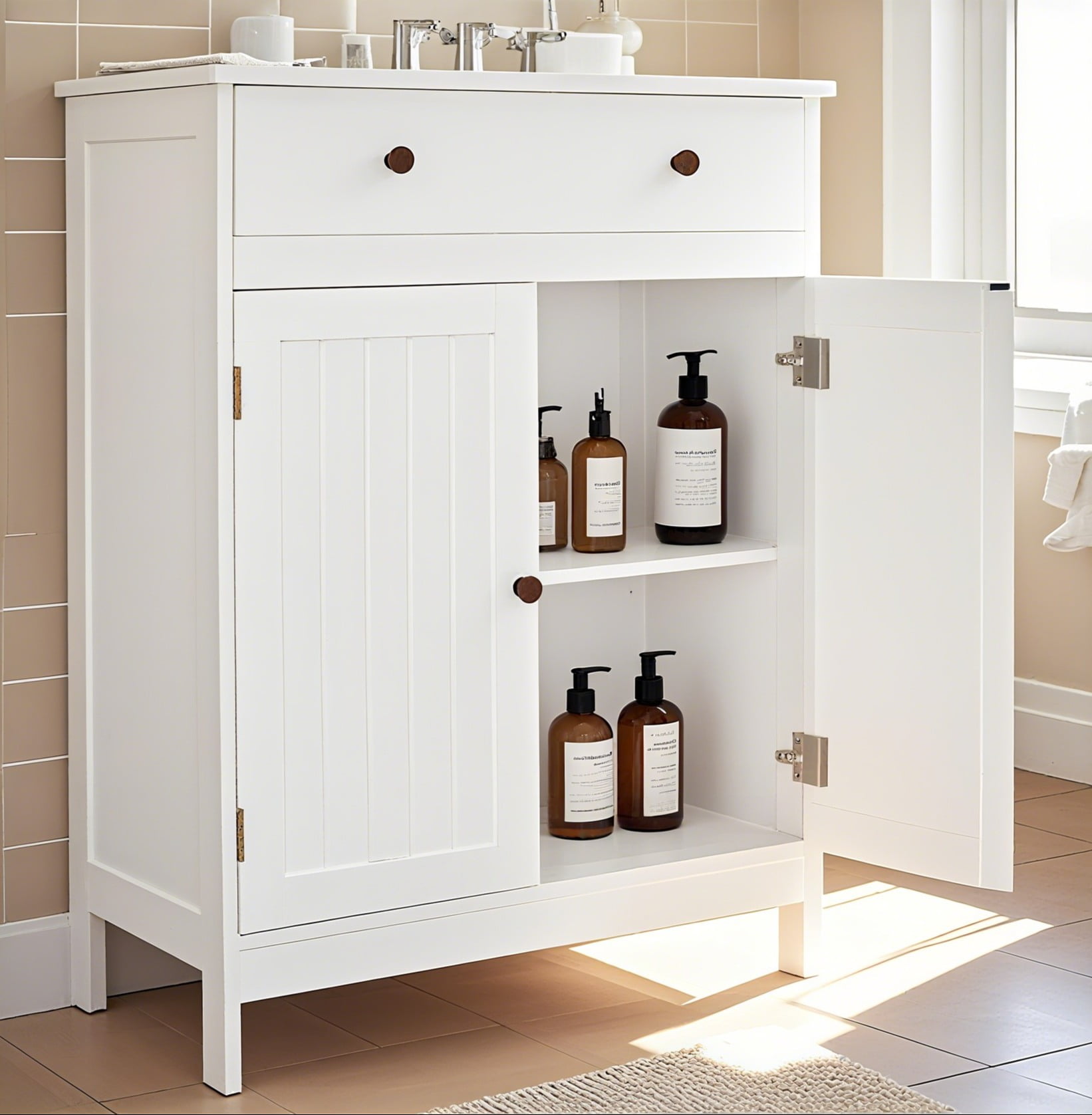 Ktaxon Small Bathroom Floor Cabinet, MDF White, Freestanding