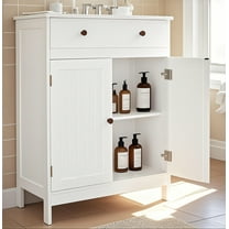 Ktaxon Bathroom Floor Cabinet, Freestanding Storage Cupboard w/ Drawer and 2 Doors, MDF White