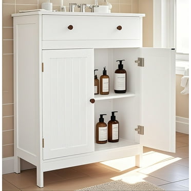 Ktaxon Bathroom Floor Cabinet, Freestanding Storage Cupboard w/ Drawer and 2 Doors, MDF White