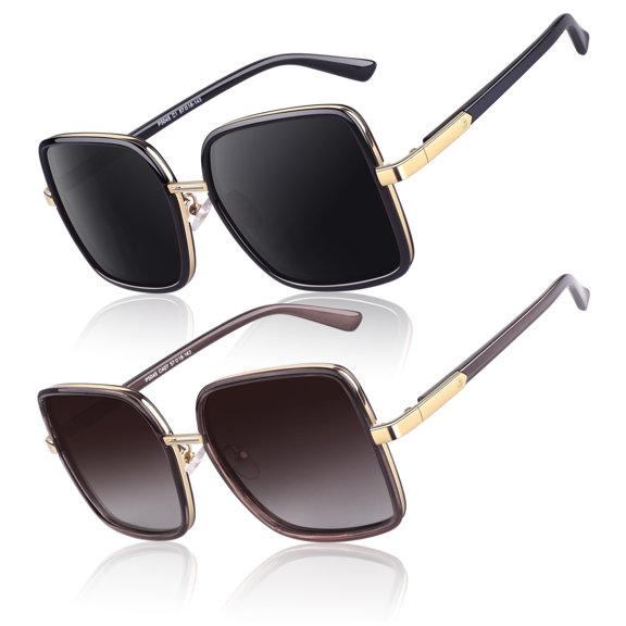 Sunier Oversized Square Polarized Sunglasses for Women Fashion Shades for Women-2 Pack