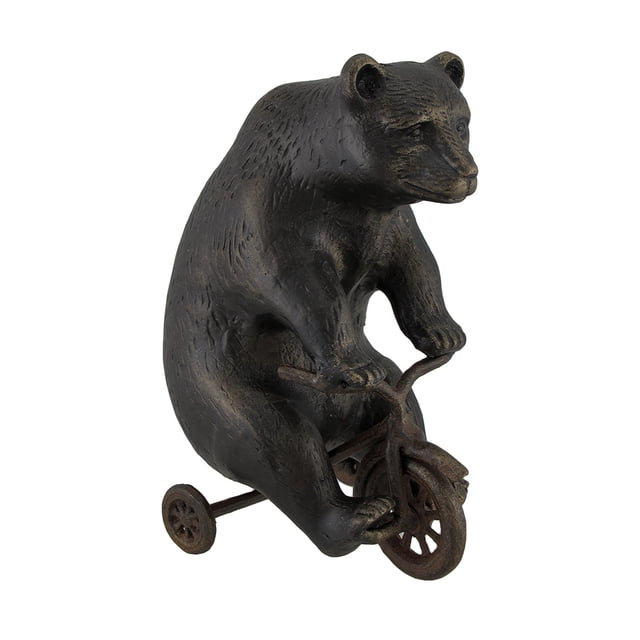 Bear Riding Tricycle Antique Brass Finish Decorative Statue