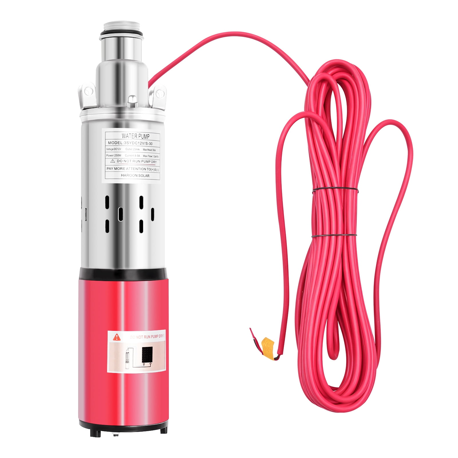 DC 12V Solar Submersible Pump Deep Well Water DC Pump Stainless Steel 1500L/H for Farmland Irrigation