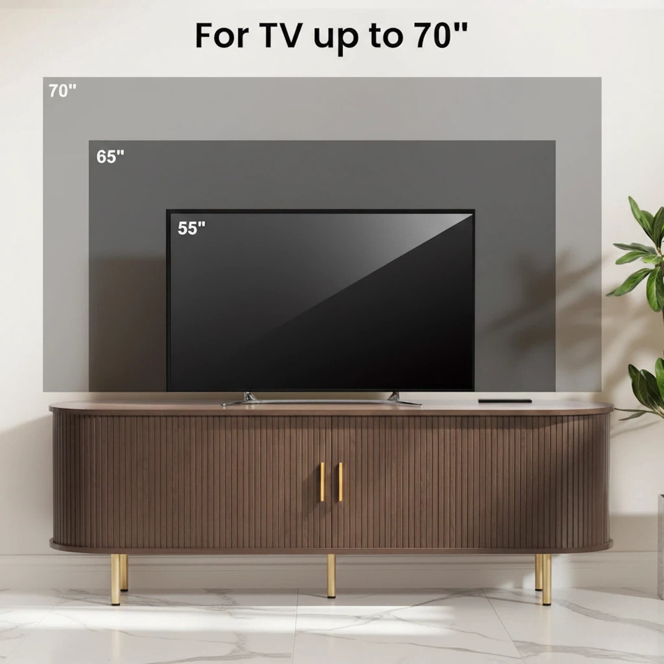 AISWORD 63 Inch TV Stand with Power Outlet for TVs up to 70 Inch, Entertainment Center with Storage and Adjustable Shelves, Media Console with Sliding Doors for Living Room, Brown