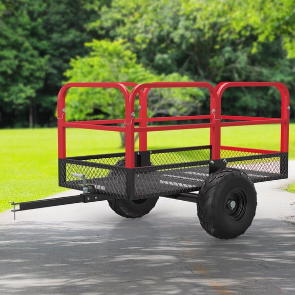 Heavy Duty Steel ATV Dump Trailer, 1700 LBS / 17 Cu.Ft Heavy Duty Dump Cart, Tow Behind Utility Trailer for ATV, UTV, Tractor & Lawn Mower, with Removable Sides & All-Terrain Tires