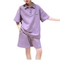 thumbnail image 2 of Hrsba Unisex 2 Piece Outfits Summer Short Sleeve Collared Top Shorts Casual Sporty Style Lightweight Soft Daily Wear for Kids, 2 of 5