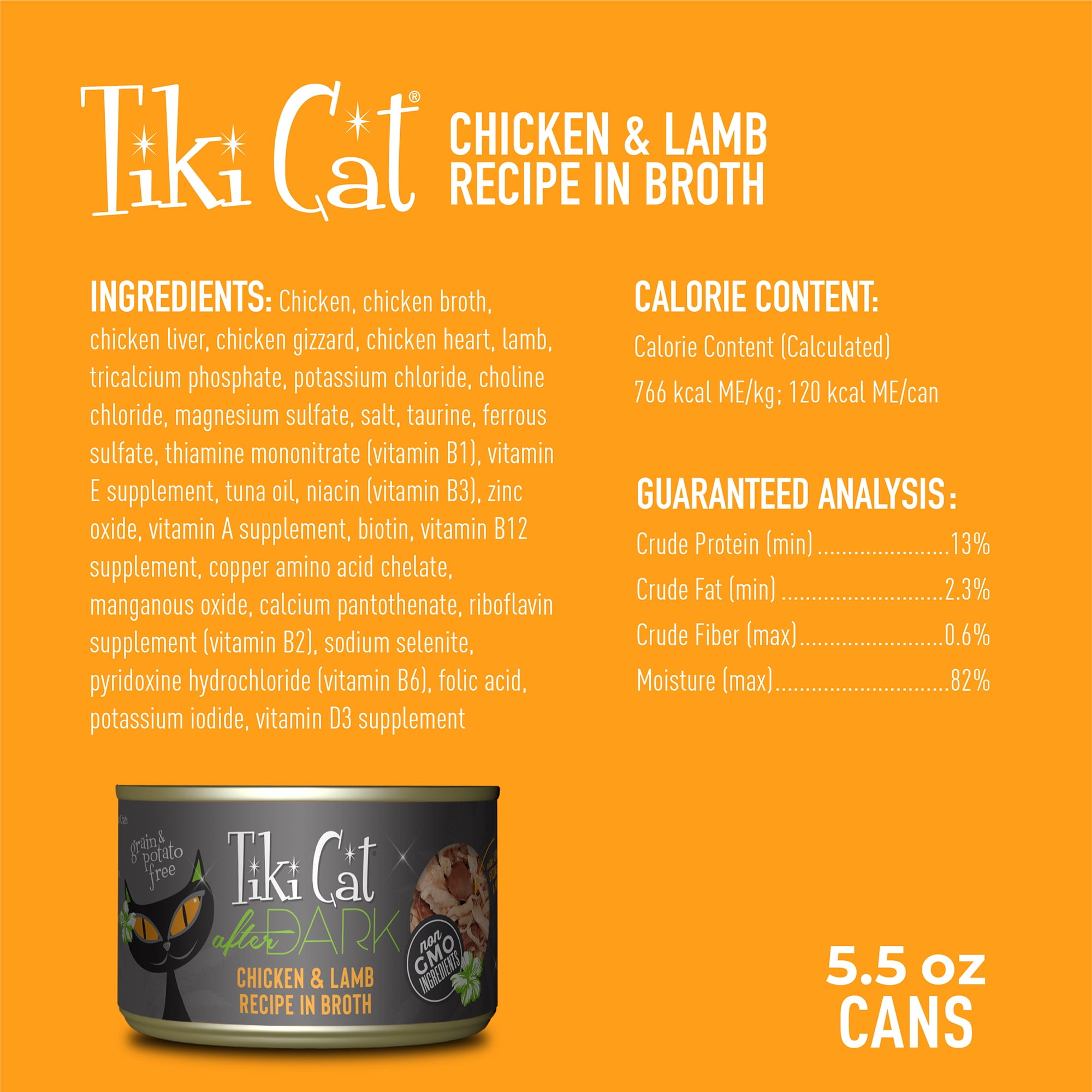 (12 pack) Tiki Cat After Dark Whole Foods Wet Cat Food, Chicken & Lamb, 5.5 oz. Can