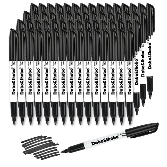 Dabo&Shobo 60 Pack Black Permanent Markers, Fine Point, Works on Plastic,Wood,Stone,Metal and Glass for Doodling, Coloring