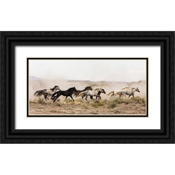 Walker, Carol 14x9 Black Ornate Wood Framed with Double Matting Museum Art Print Titled - Horses On The Run