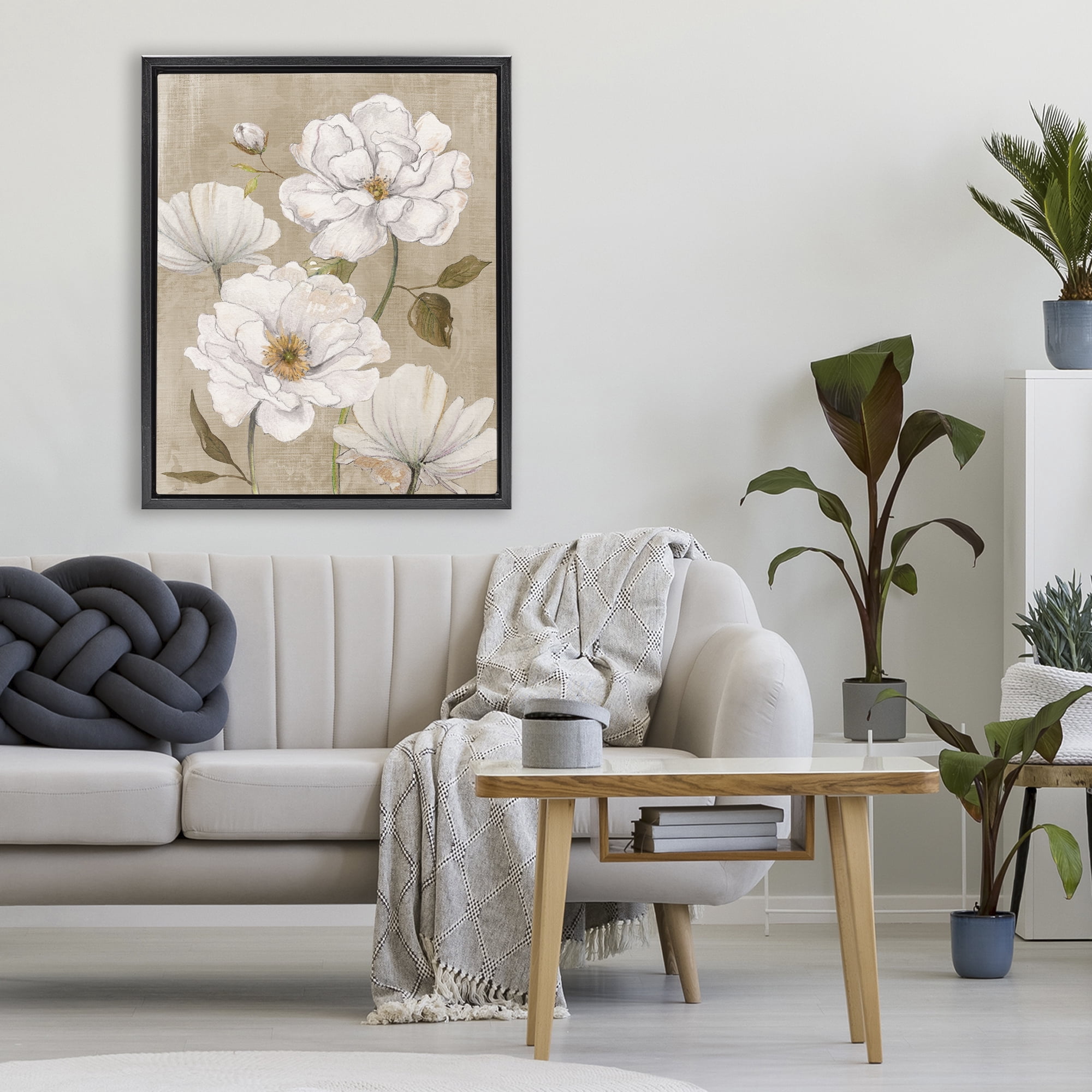 Stupell Industries Rustic Magnolia Blooms Black Framed Floater Canvas Wall Art, design by Carol Robinson
