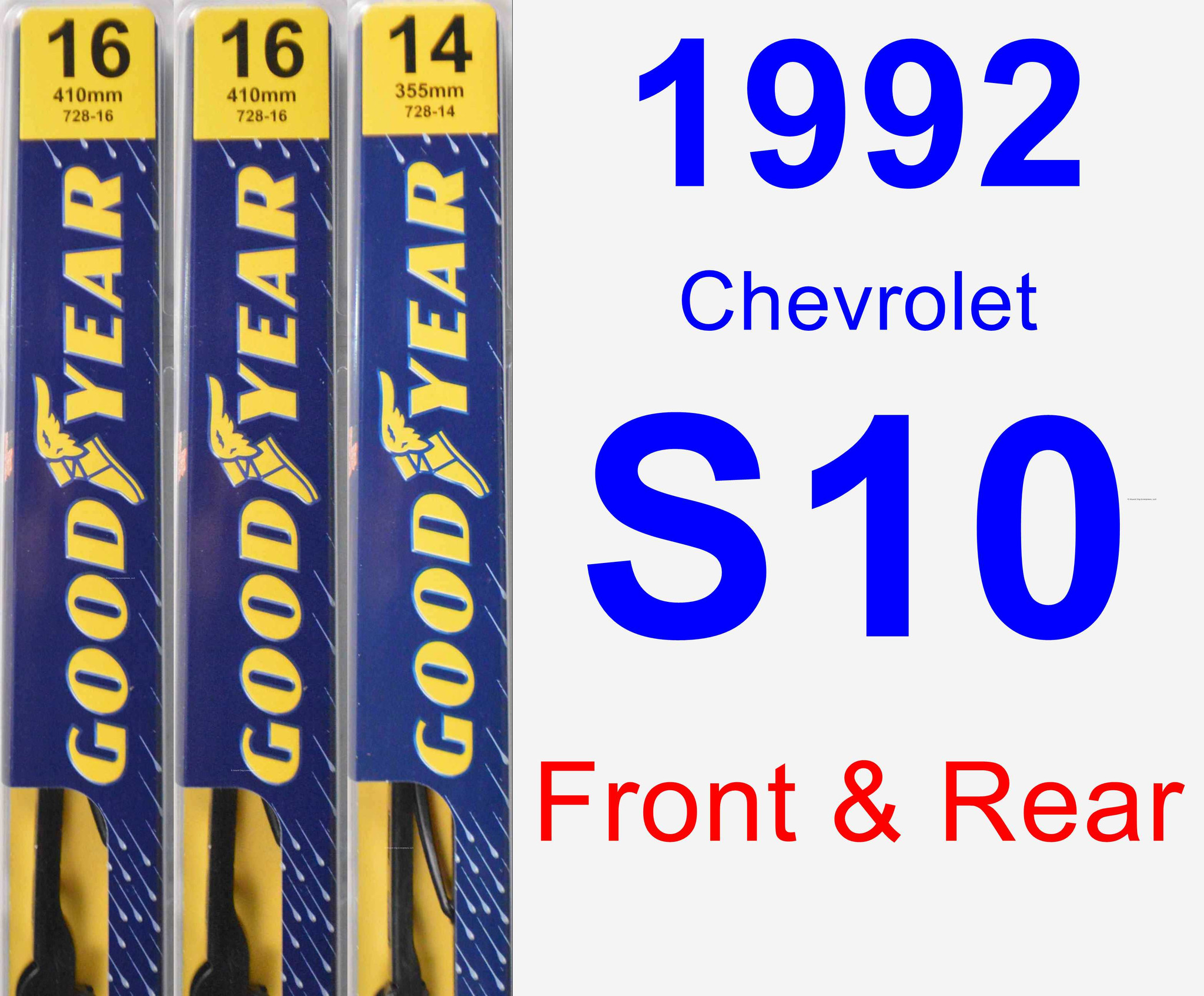 1992 Chevrolet S10 Wiper Blade Set/Kit (Front & Rear) (3 Blades