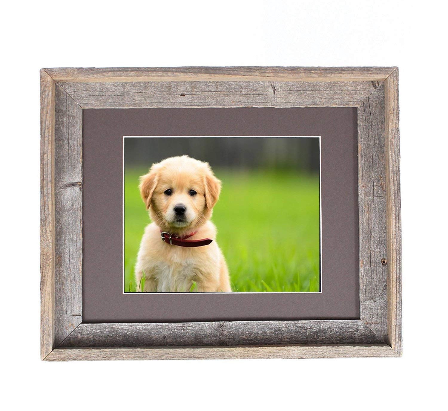 Rustic Barnwood Picture Frames – Reclaimed Wood Photo Frames – Wood Frame with Mat for Wall & Tabletop Display – Made in USA, Weathered Gray, 11x14 matted to display a 8x10, Weather Wood Mat
