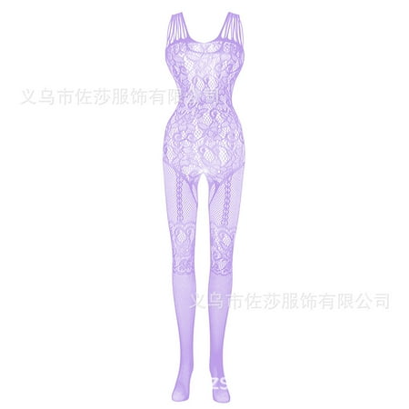 Generic Sexy Lingerie Sexy Suspenders Black Real Person Hollowed-out and Crotchless Mesh Bodysuit Stockings Jacquard Mesh Stockings W062