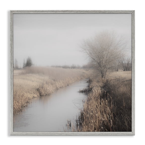 Stupell Industries Rustic Lodge Quiet Stream Rural Grassland Gray Framed Giclee Art, 12 x 12, by Carol Robinson