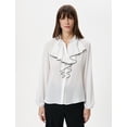 thumbnail image 3 of Buttoned Puff Sleeve Ruffle Chiffon Shirt, 3 of 6