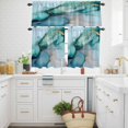 thumbnail image 3 of Marble Texture Kitchen Curtains Valances and Tiers Set of 3 Teal Gold Abstract Curves Impressionist Tier Curtains and Valance with Rod Pocket for Small Windows, 27.5"x36", 3 of 9