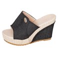 thumbnail image 1 of Women's Denim Platform Slide Sandals with Double Buckles Comfortable Open Toe Chunky Wedge High Heels Slip on Summer Slides for Vacation Beach (6.5,Black), 1 of 6