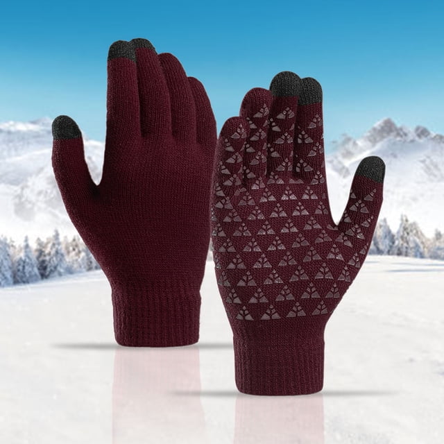 Gants Rouges Mitaines Hiver Améliorés Écran Tactile Gants Antidérapants Poignets Élastiques Thermiques Doublure en Tricot Doux Gants pour Hommes Femmes