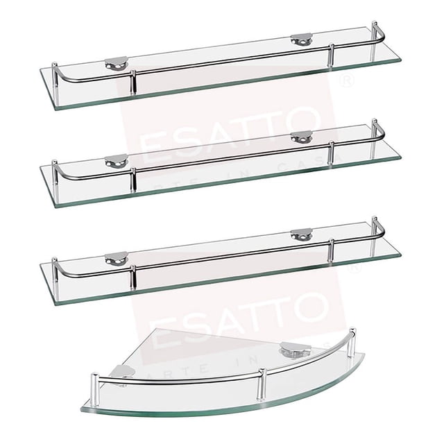 Paquete de 3 repisas de vidrio rectas y 1 repisa de vidrio esquinera ESATTO ESATTO AC-047