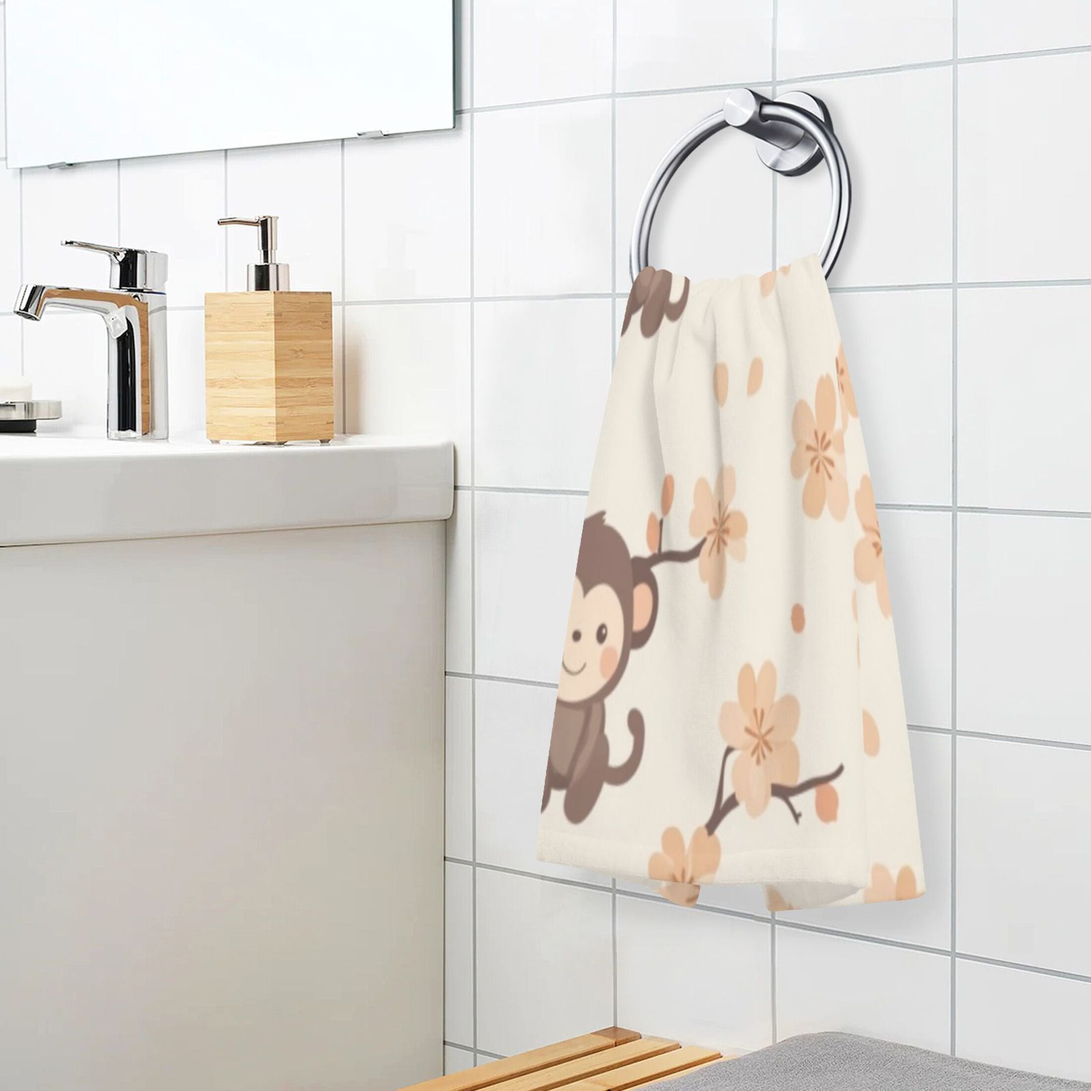 Cotton Towel Two-Piece 16x28 Inch One Sizex2 Face Towel Set Towel Set Cotton Hand Bath Towel Bathroom Beach Cute Little Brown Monkey