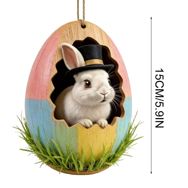 Puerta Delantera Señal de Bienvenida Señal de Puerta de Pascua Hecho de Madera para Colgar Decoración de Primavera Colorida con Conejito de Pascua