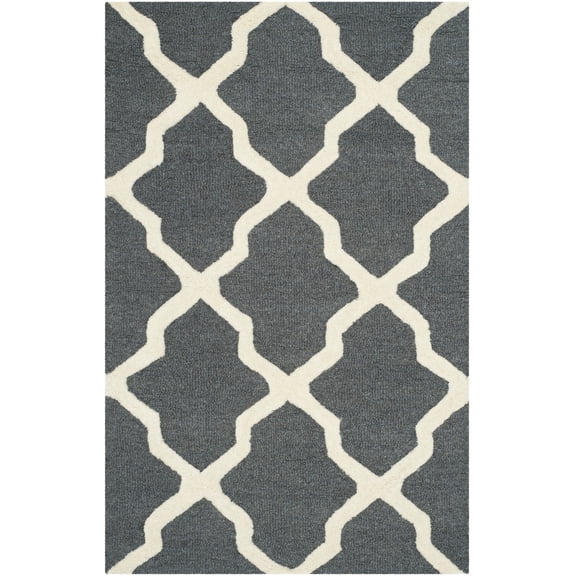 SAFAVIEH Cambridge Liam Geometric Wool Area Rug, Dark Grey/Ivory, 2'6" x 4'