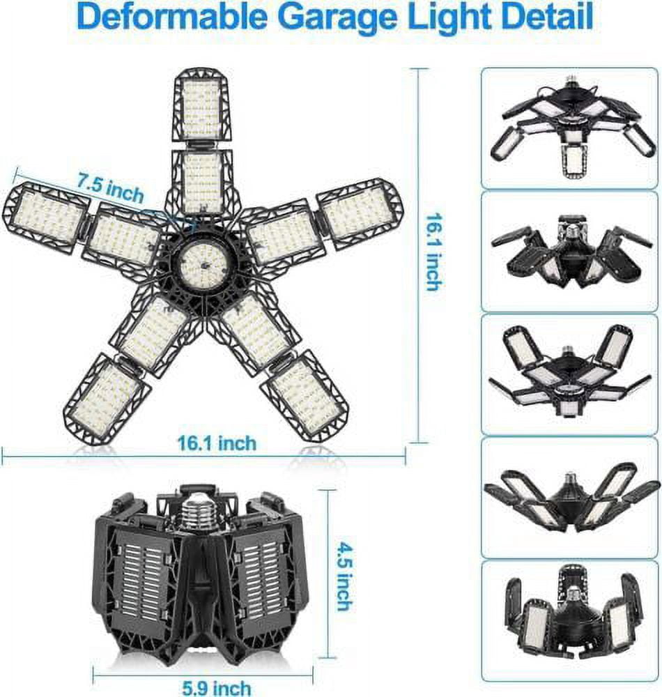 MDHAND 300W LED Garage Light, 30000LM Super Bright, Foldable 5 Adjustable Panels, E26 Base, for Basement Warehouse Shop