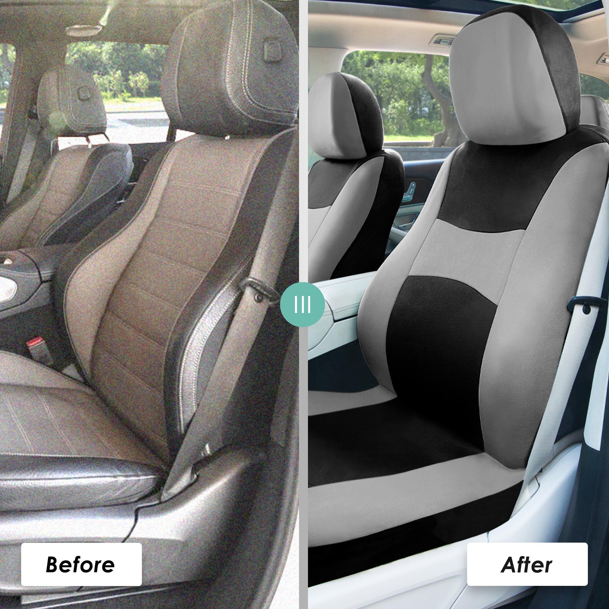 FH Group Light & Breezy Flat Cloth Car Seat Cover Set For Car Truck SUV Van Gray - Front
