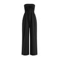 thumbnail image 4 of Vhkiploz A-Line Jumpsuit For Women's One Piece Strapless Bandeau Summer Sweatsuits Beach Vacation Travel Athletic Outfit Sets Boat Neck Sleeveless Solid Color Outwear Rompers With Pockets, 4 of 5