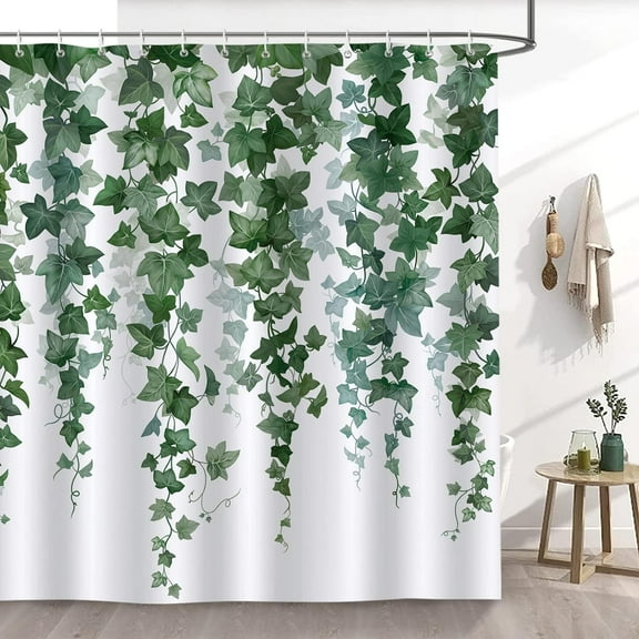Ivy Leaves Shower Curtain 72 x 72 Inch Green Hanging Vine Decorative Bath Curtain Polyester Fabric Waterproof Bathroom Curtain with 12 Hooks