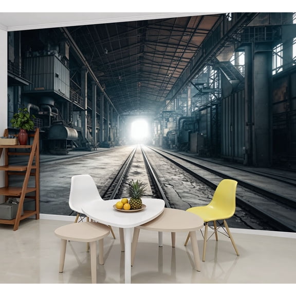 Wallpaper Abandoned Factory Grungy Industrial Interior Abandoned Peel and Stick Wall Murals 69"H x 96"W Removable PVC Wall Paper Self-Adhesive Wall Paintings Art Decor for Bedroom Living Room