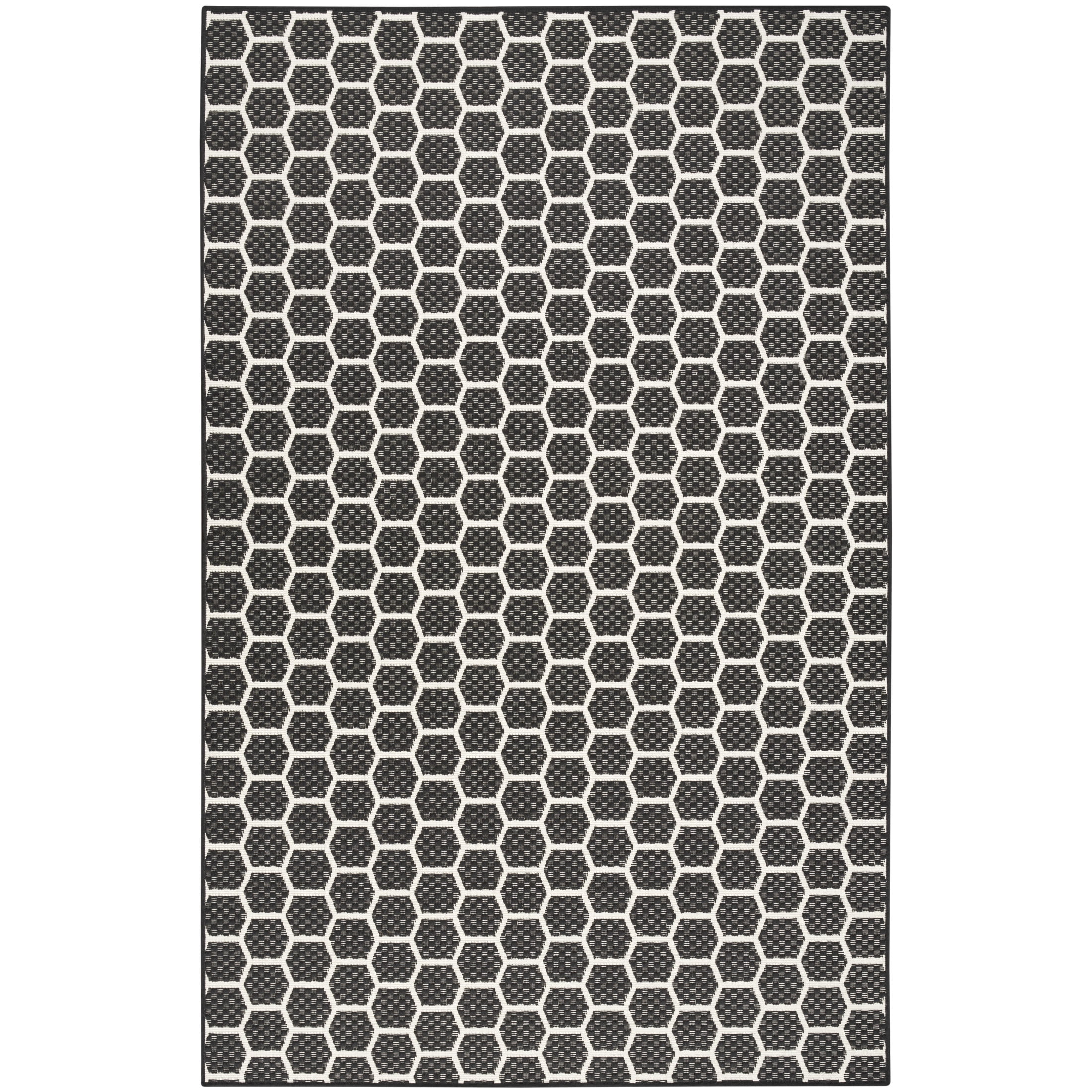 Nourison Reversible Indoor Outdoor Geometric Black 6' x 9'Area Rug (6x9)