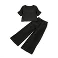thumbnail image 4 of IWRICH 2 Piece Outfits for Women Half Sleeve Linen Sets Crew Neck Tops Wide Leg Pants Set Plus Size Summer Matching Suits Black M, 4 of 4