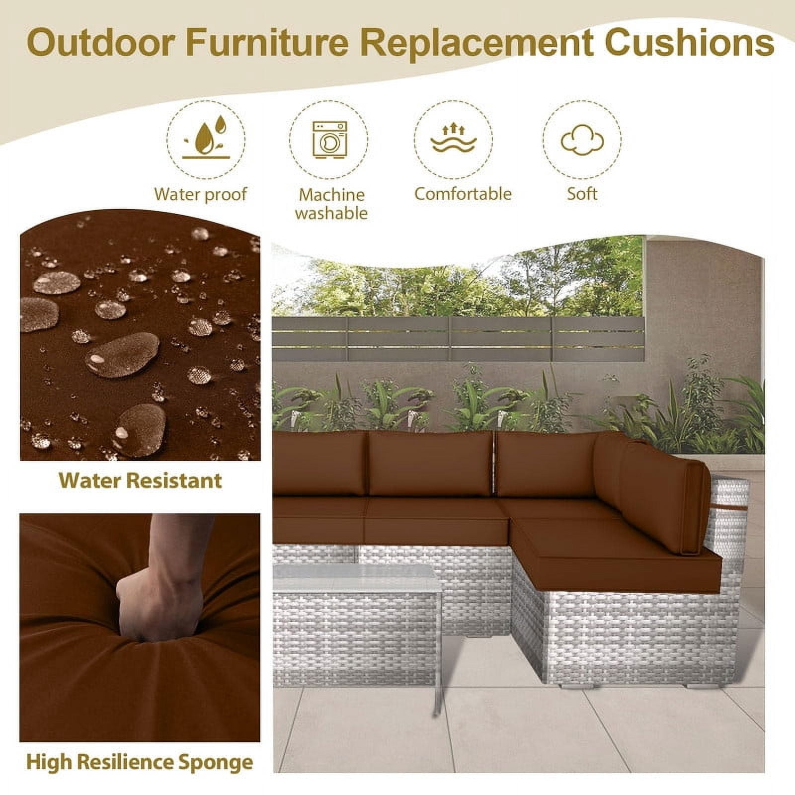 Outdoor Replacement Cushions for Patio Furniture,14-Piece Patio Water-Resistant Replacement Sofa Cushions Fits 6-seat Sectional Rattan Conversation Set,Liner&Cover