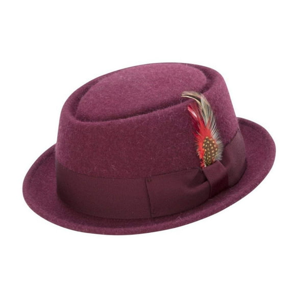 Montique Men's Burgundy Soft Rabbit Wool Snap Brim Pork Pie Teardrop Dent Hat H52