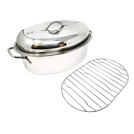 Extra Large Professional Stainless Steel Oval Roaster Serving Tray Set | With Induction Lid & Wire Rack | Multi-Purpose Oven Cookware High Dome | Meat Joints Chicken Vegetables 9.5 Quart