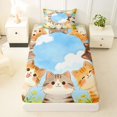 thumbnail image 3 of Homewish Cute Cats Animal Twin Sheets,Cartoon Pet Themed Bedding,Green Blue,3-Piece,1 Fitted Sheet and 1 Pillowcase, 3 of 6