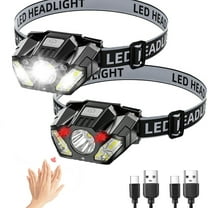 FiveBox 2 Pack Rechargeable Headlamp, 1500 Lumen Super Bright LED Head Flashlight, IPX4 Waterproof Motion Sensor Head Lamp with 6 Modes, 60° Tilt Headlight for Outdoor Camping Running Hiking Fishing