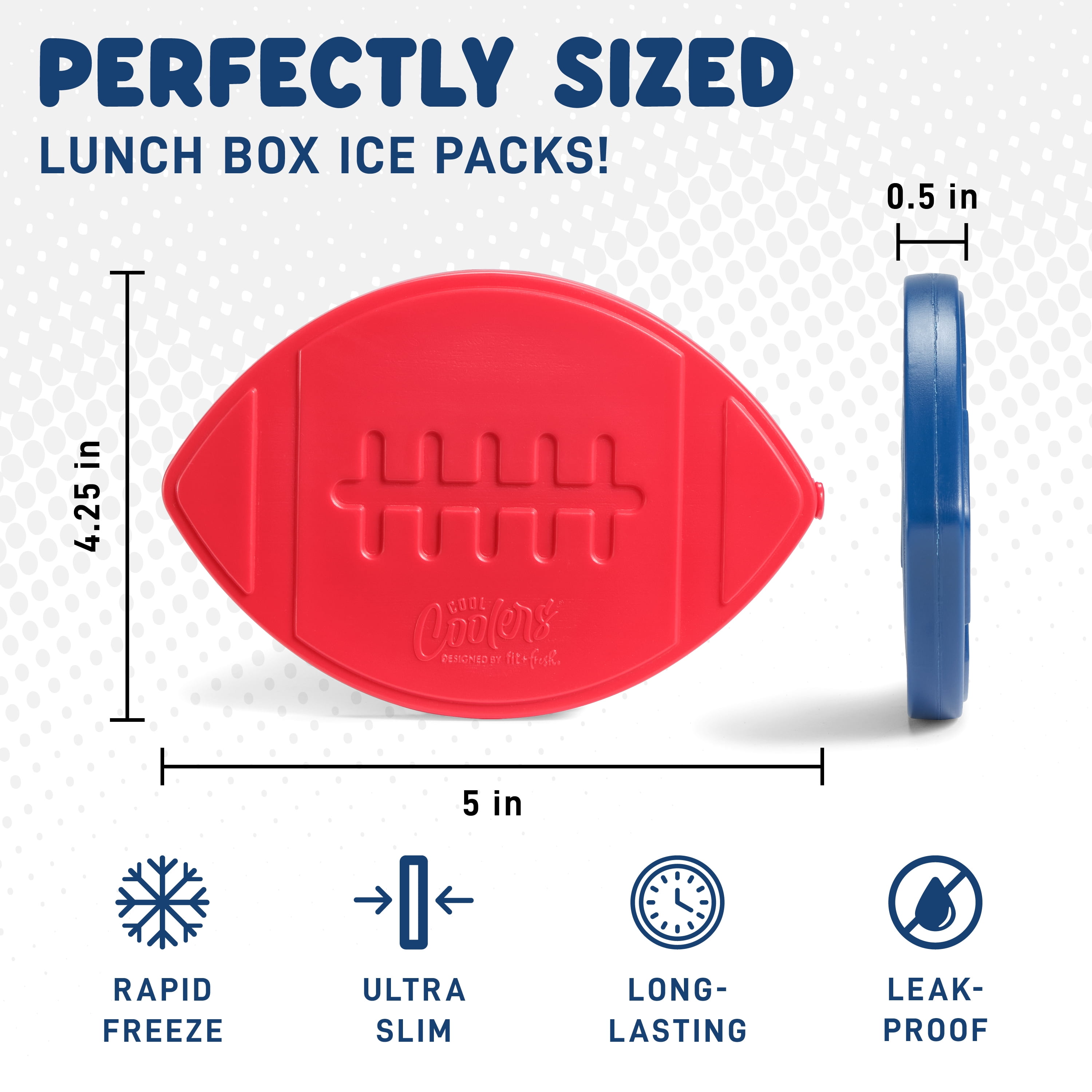 Cool Coolers by Fit + Fresh Kids Ice Packs, Football Design, 4-Pack
