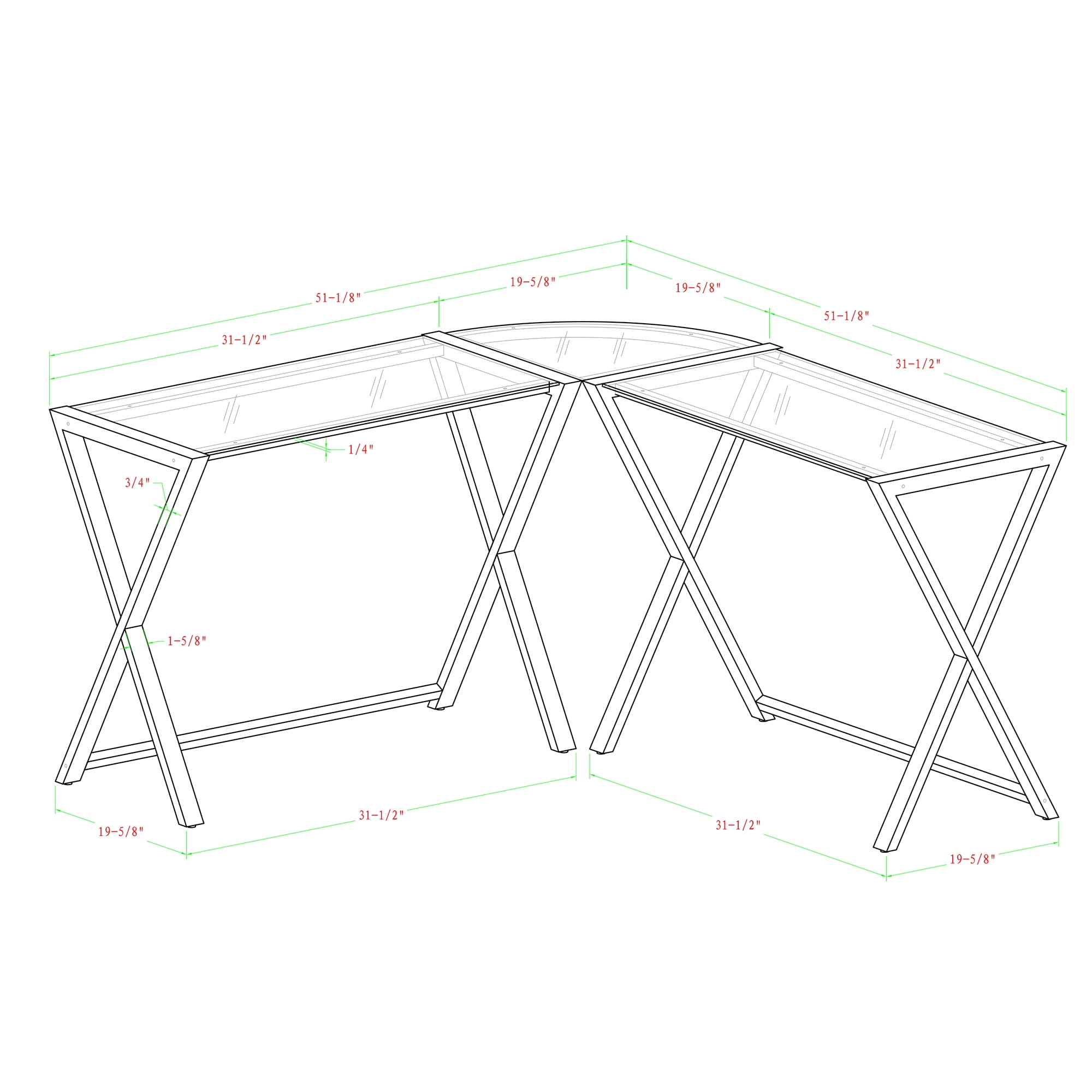 Walker Edison - L-Shaped Modern Glass Computer Desk - White